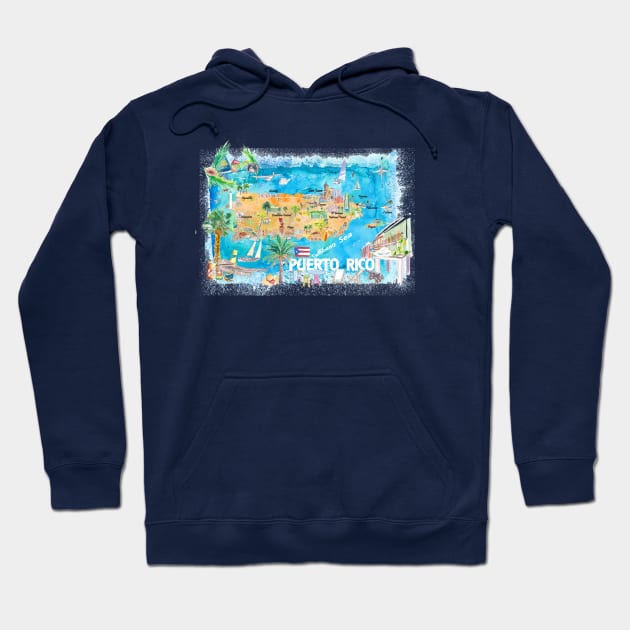 Puerto Rico Islands Illustrated Travel Map with Roads and HighlightsS Hoodie by artshop77